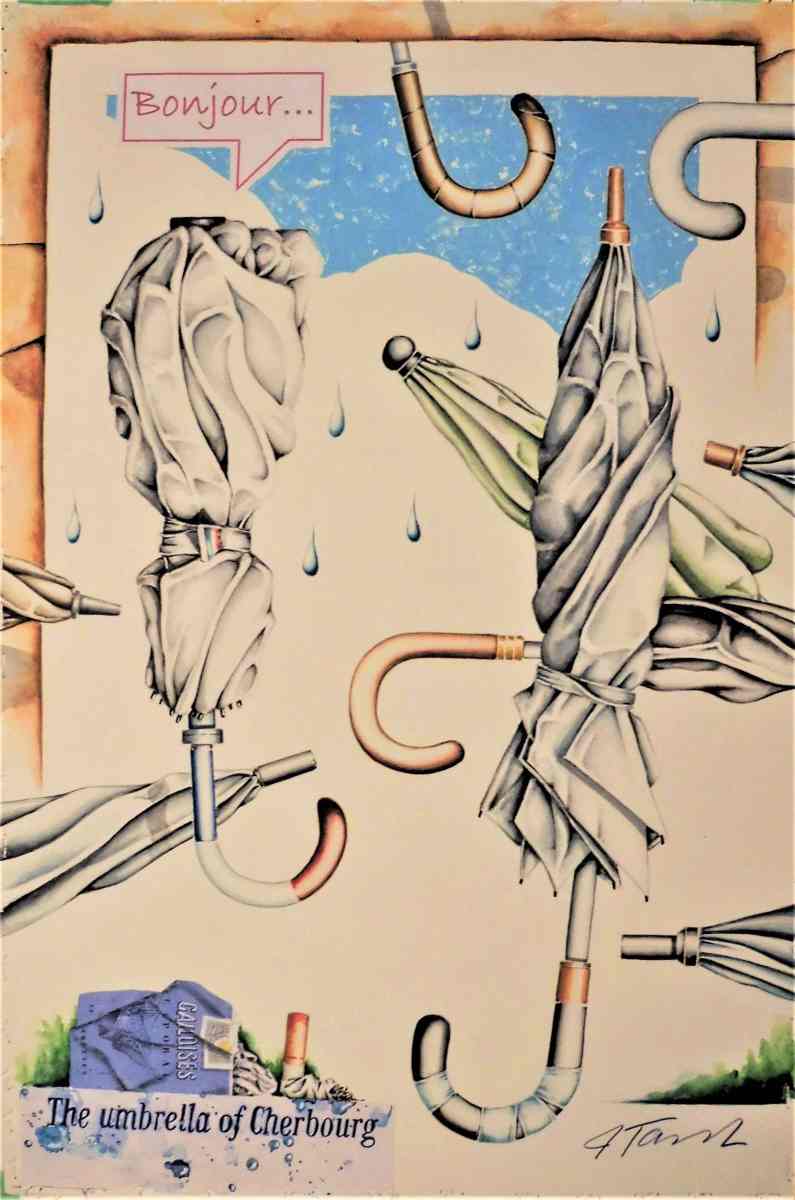 "The umbrella of Cherbourg" 15x22in. Mixed Media, 2020