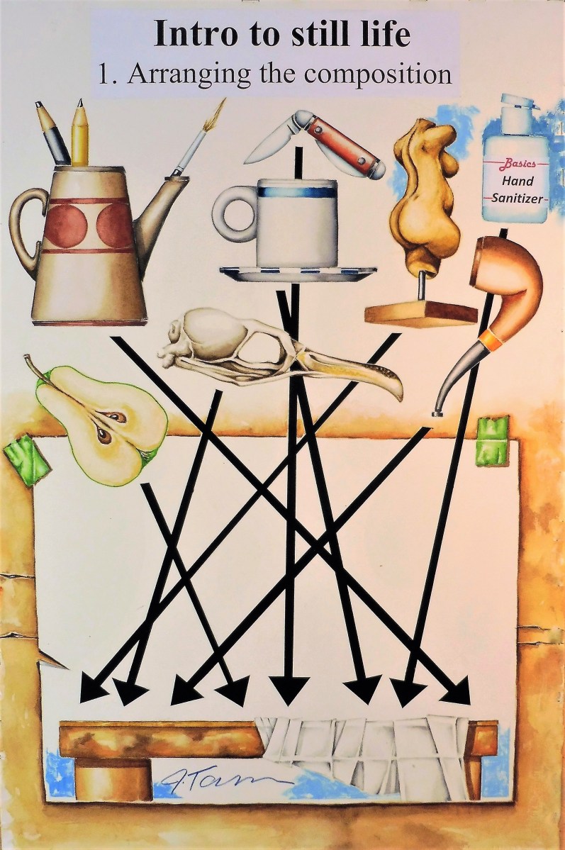 "Intro to still life 1. Arranging the composition" 15x22 in. Mixed Media, 2020