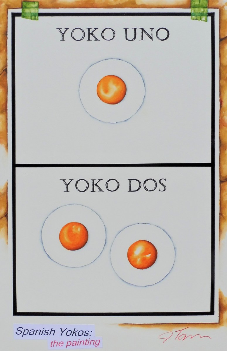 "Spanish Yokos-- the painting" 15x22 in. Mixed media, 2022